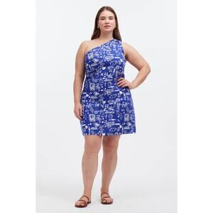 Madewell x Lisa Says Gah! One-Shoulder Mini Dress Size 10 Navy Linen NWT